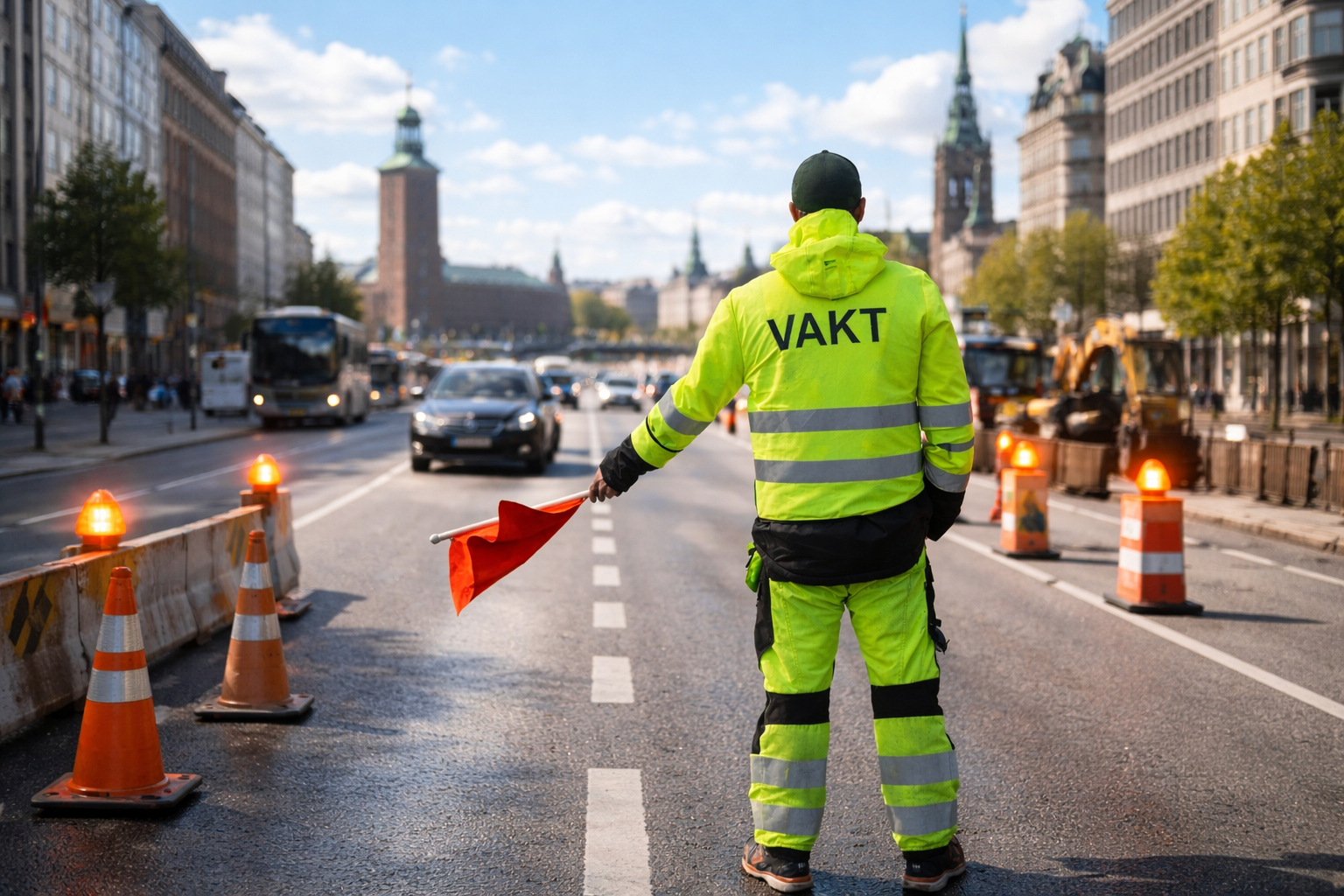 Trafikvakt med stop-skylt