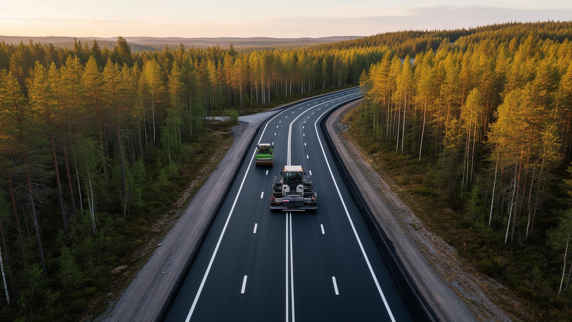 Nyasfalterad väg i Sverige sedd från ovan