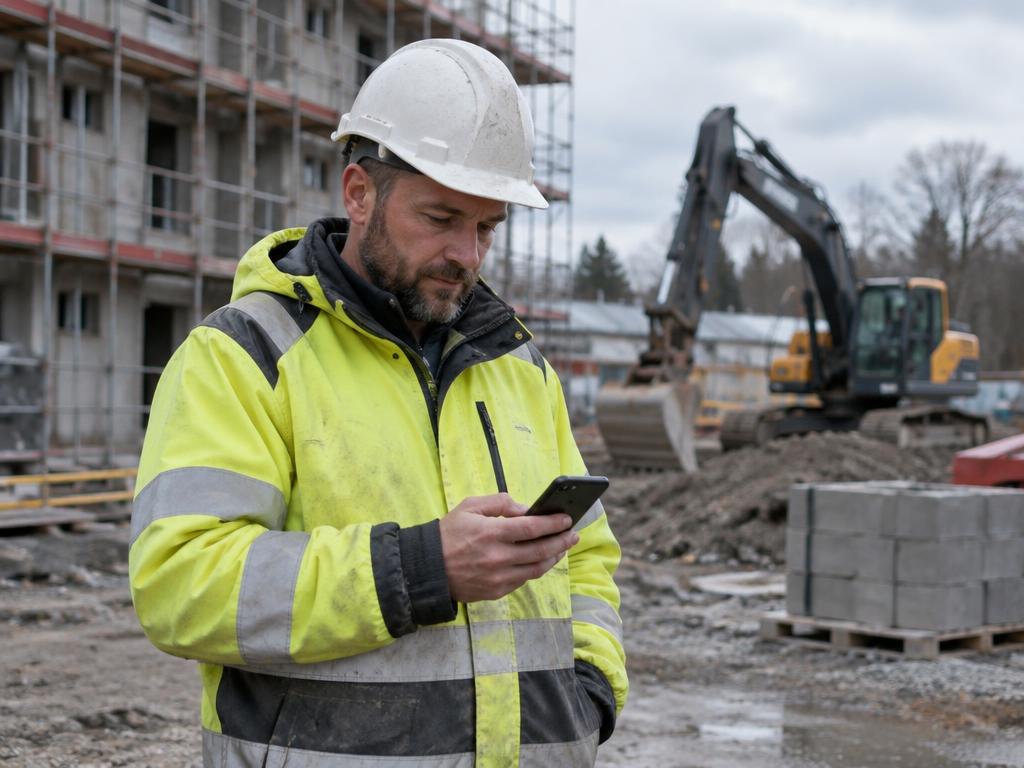 Byggarbetare med planeringsapp