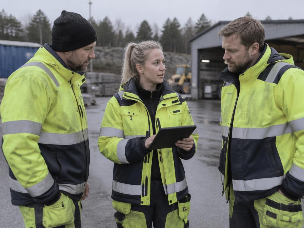 Personal i arbetskläder ute på arbetsplatsen